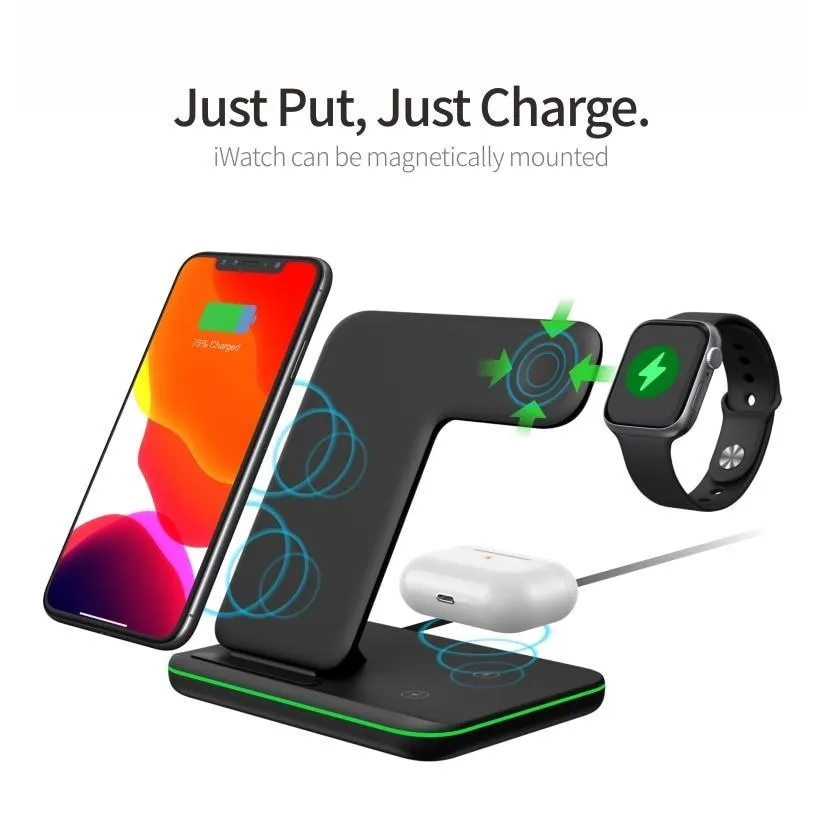 Ninja 15W 3 in 1 Fast Wireless Charging Station for Mobile Phones - TechShopi