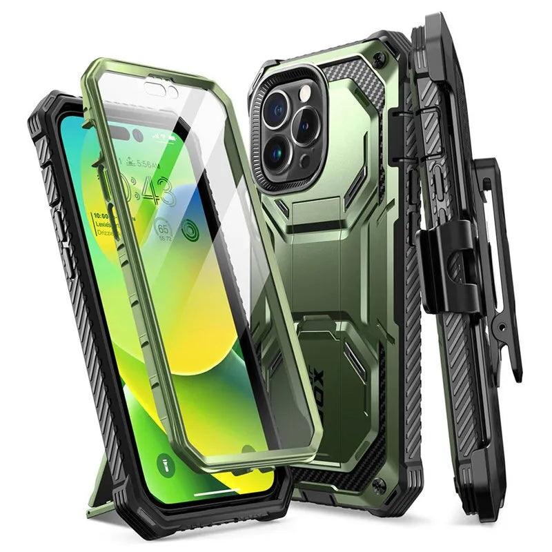 iPhone 14 Pro Max Case 6.7" - Armourbox Dual Layer Holster Bumper with Built-in Screen Protector - TechShopi