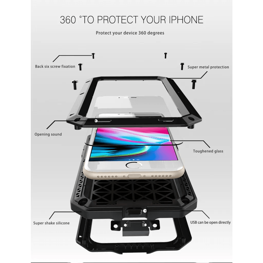 TANK Rugged Armour Aluminum Military Case for iPhone 14, 13, 11, 12 Pro, XS MAX - TechShopi