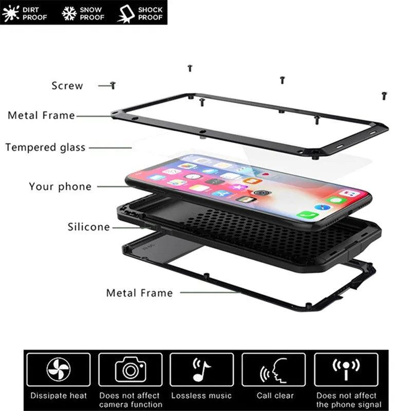 TANK Rugged Armour Aluminum Military Case for iPhone 14, 13, 11, 12 Pro, XS MAX - TechShopi