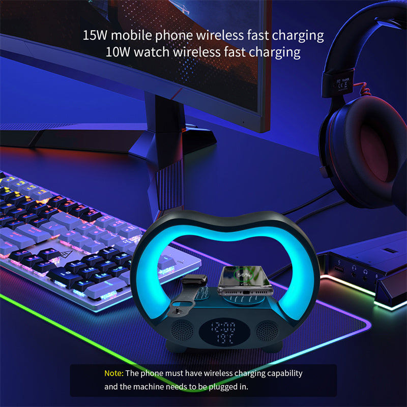 6-in-1 Smart LED Lamp with Bluetooth Speaker, Wireless Charger, Remote Control & Ambient Lighting