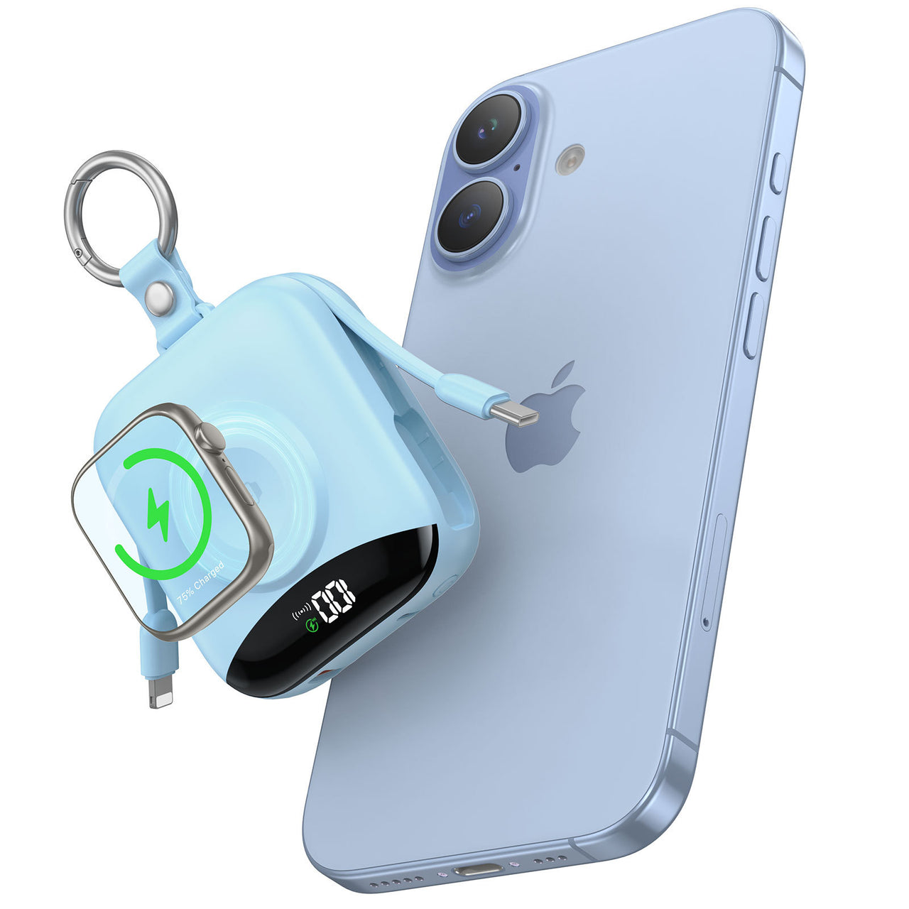 10000mAh Power Bank – Built-In Type-C & Lightning, Apple Watch Wireless Charging, PD 20W Fast Charge | LED Display