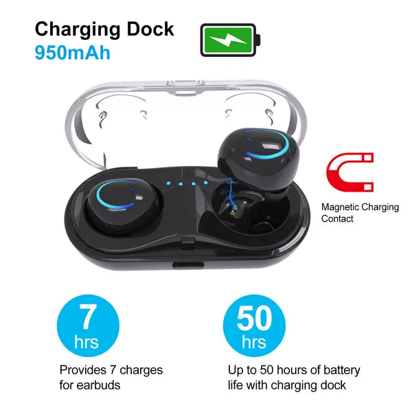TWS Wireless Stereo Earbuds with 950mAh Charging Case - Bluetooth 4.2 Earphones | 5-6H Battery & Noise-Reducing Mic