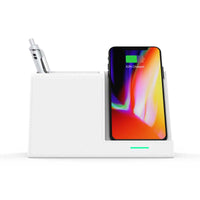 Leather Wireless Charger Pen Holder - Premium Desk Organizer with Qi Fast Charging for Office & Home