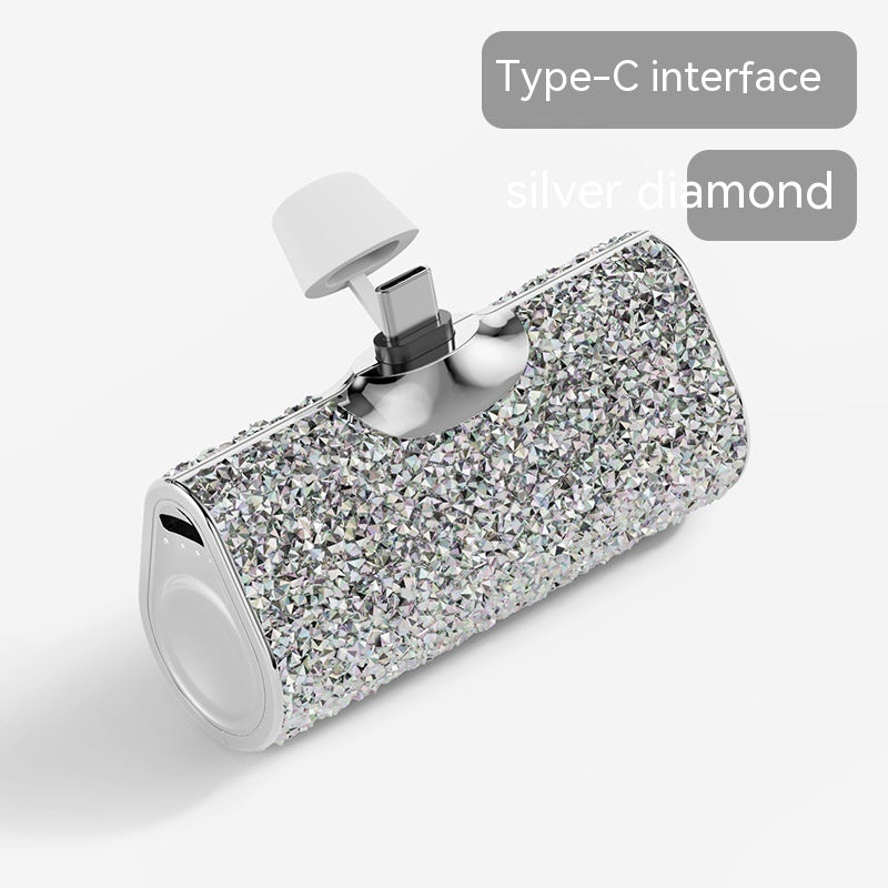 Diamond Pocket Capsule Power Bank - Mini Lipstick Emergency Charger | Ultra-Compact Portable Battery with Crystal Design