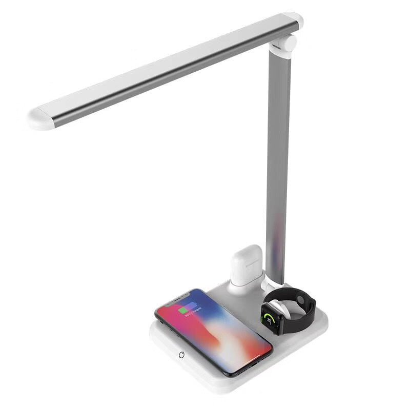 4-in-1 LED Desk Lamp with Wireless Charger - Adjustable Brightness, Touch Control, Clock & Temperature Display