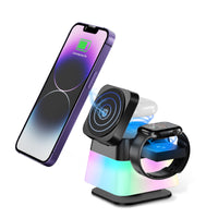 Thumbnail for 4 In 1 Rotatable Colorful Lighting Wireless Charger Stand For Phone 15 14 13 12 Pro Max 8 7 Holder Magnetic Fast Charging Station