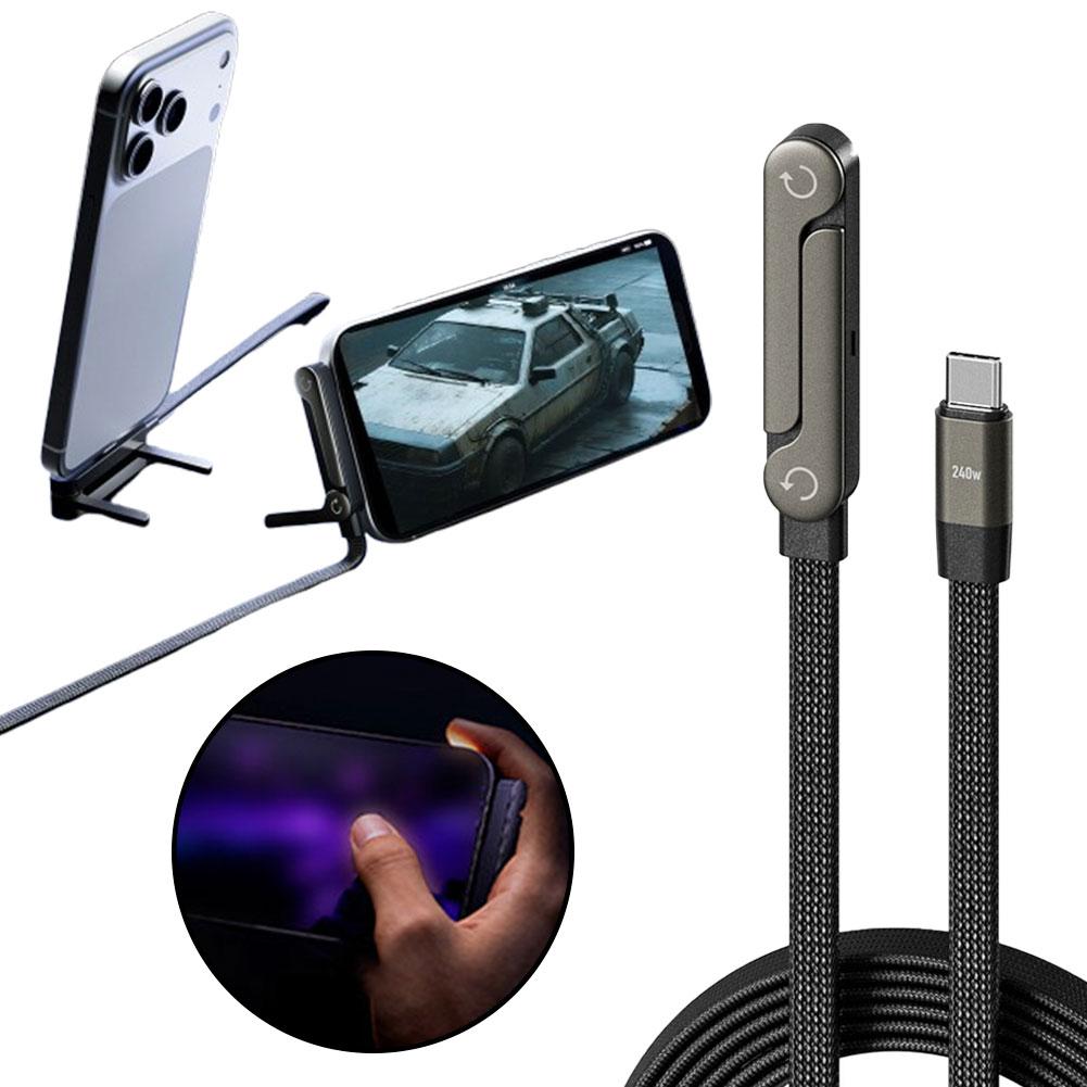 2-in-1 USB-C Cable with Built-in Phone Stand - 60W Fast Charging Cable & Foldable Holder for iPhone, iPad & Android