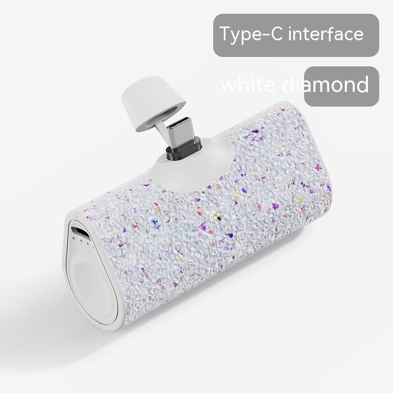 Diamond Pocket Capsule Power Bank - Mini Lipstick Emergency Charger | Ultra-Compact Portable Battery with Crystal Design