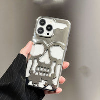 Luxury Plating 3D Skull Phone Case - Glossy Hollow Out Metallic Design for iPhone 17 16 15 14 13 12 11 Pro Max Plus
