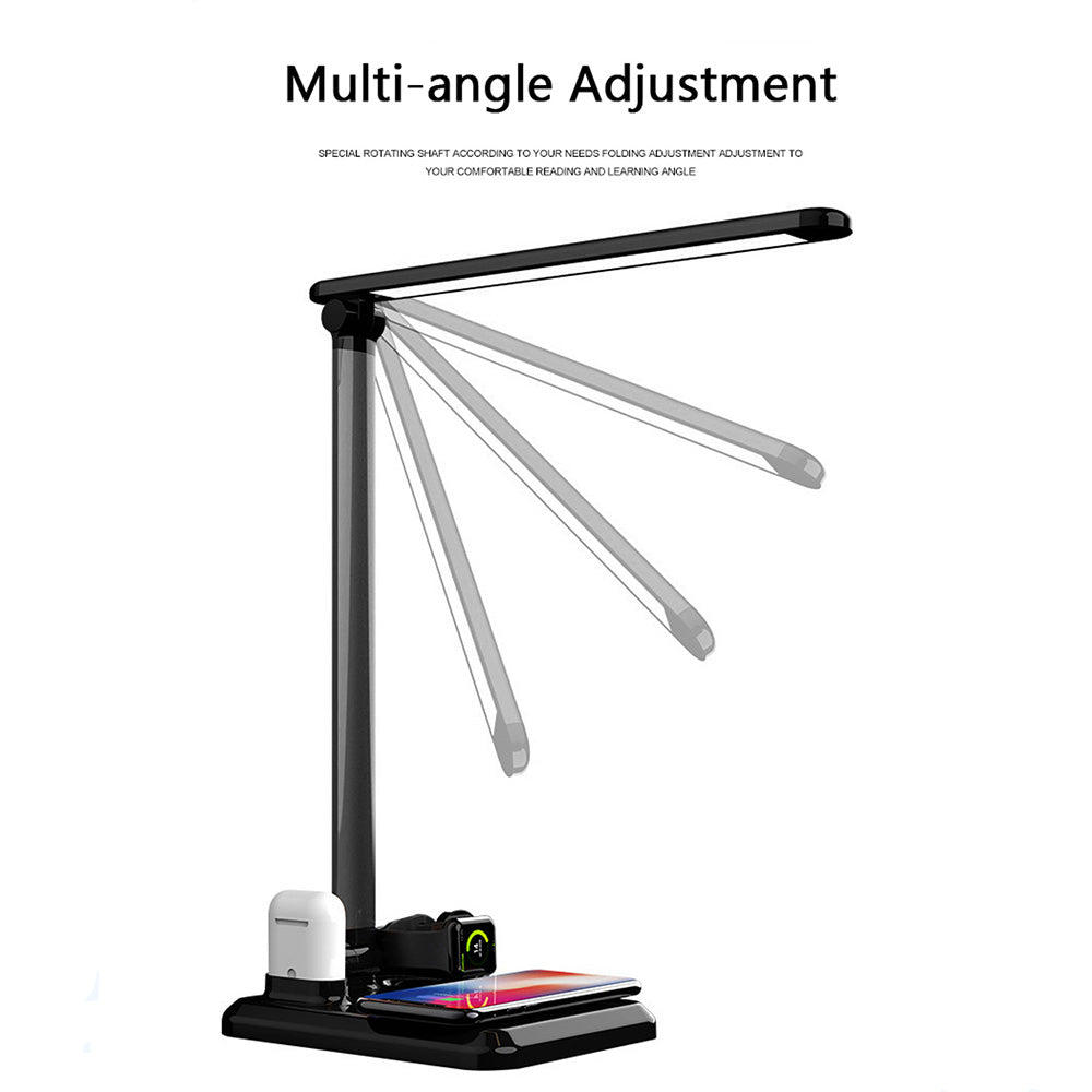 4-in-1 LED Desk Lamp with Wireless Charger - Adjustable Brightness, Touch Control, Clock & Temperature Display
