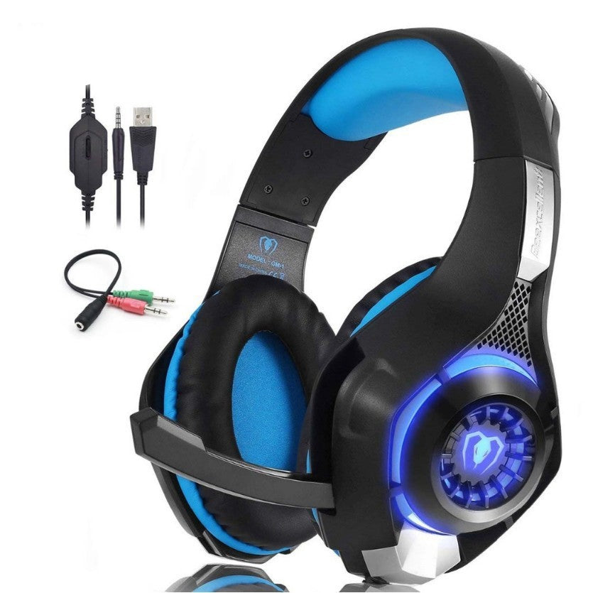 Gaming Headset with LED Lights - Stereo Surround Sound Headphones with Mic | Deep Bass for PS4, Xbox, PC & Phone