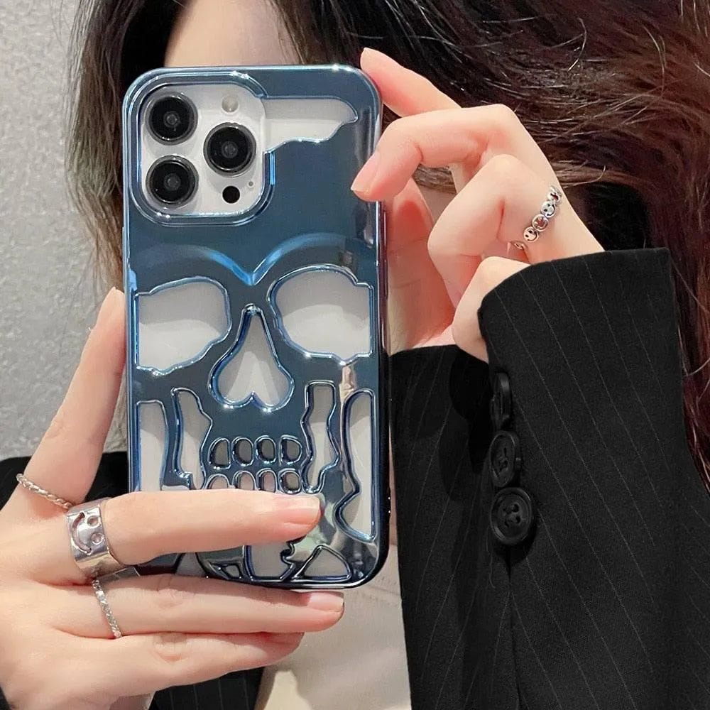 3D Hollow Skull Callous Phone Case for iPhone - Luxury Plating Acrylic Cove - TechShopi