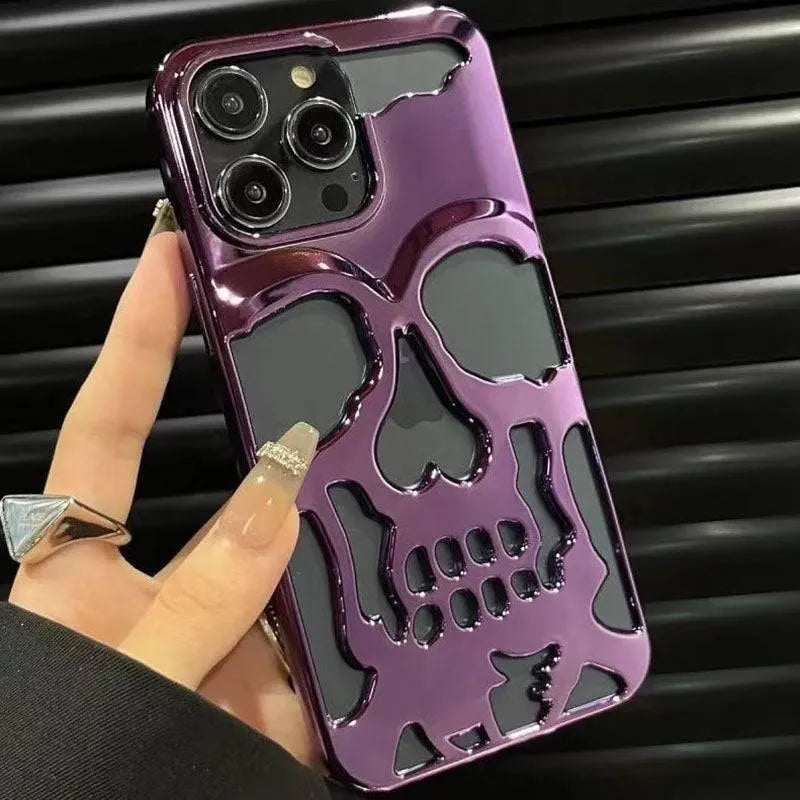 3D Hollow Skull Callous Phone Case for iPhone - Luxury Plating Acrylic Cove - TechShopi