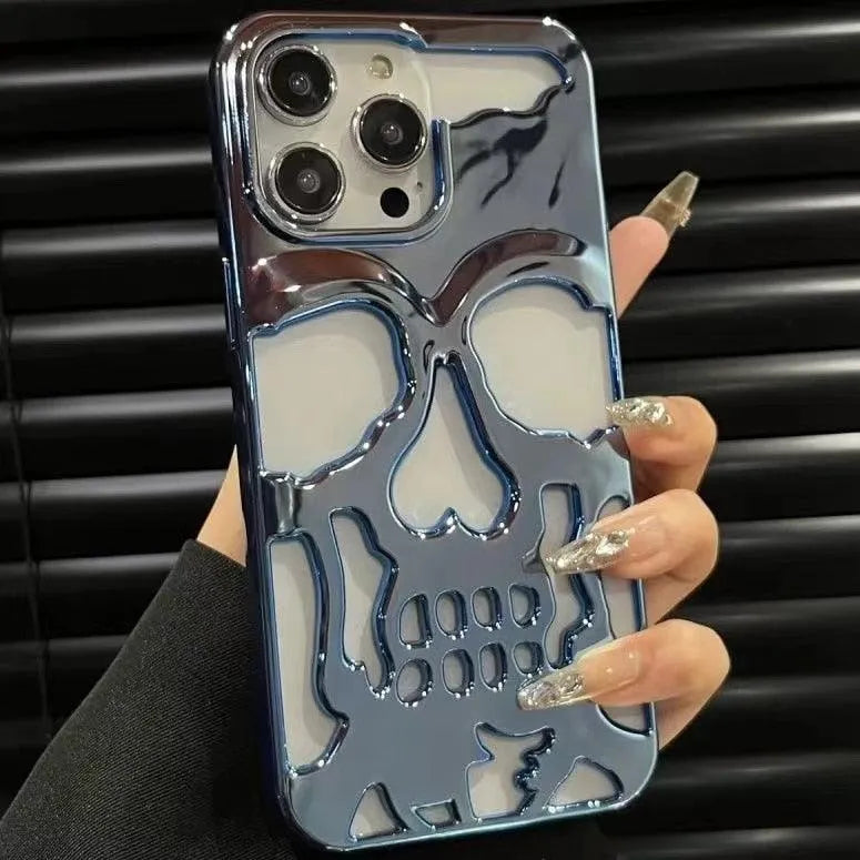 3D Hollow Skull Callous Phone Case for iPhone - Luxury Plating Acrylic Cove - TechShopi