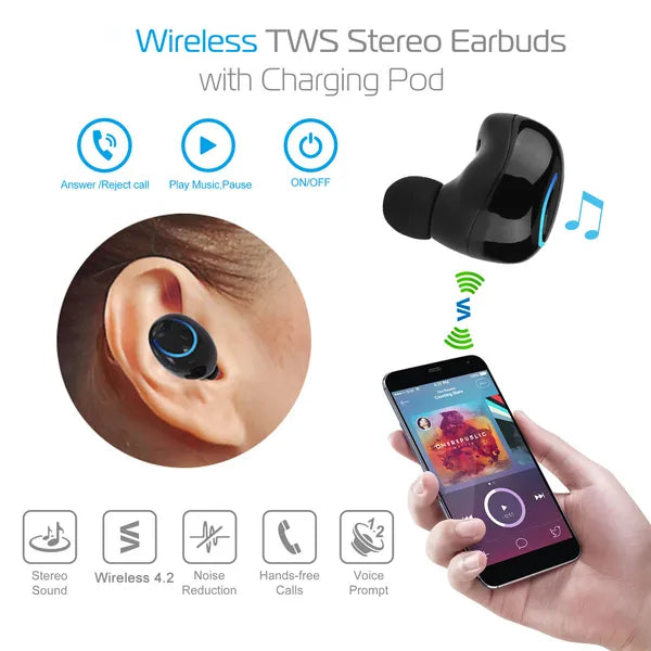 TWS Wireless Stereo Earbuds with 950mAh Charging Case - Bluetooth 4.2 Earphones | 5-6H Battery & Noise-Reducing Mic