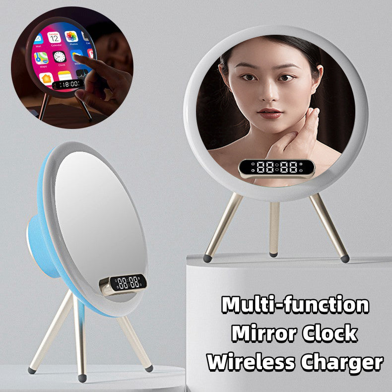 LED Mirror Alarm Clock with Wireless Charger - Multi-Function Digital Display with Temperature, USB Charging & Time