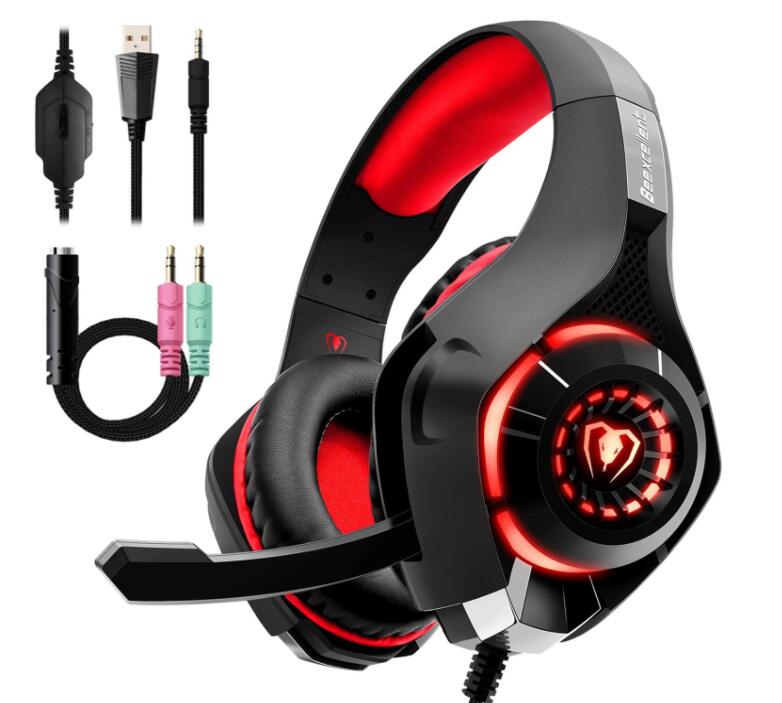Gaming Headset with LED Lights - Stereo Surround Sound Headphones with Mic | Deep Bass for PS4, Xbox, PC & Phone