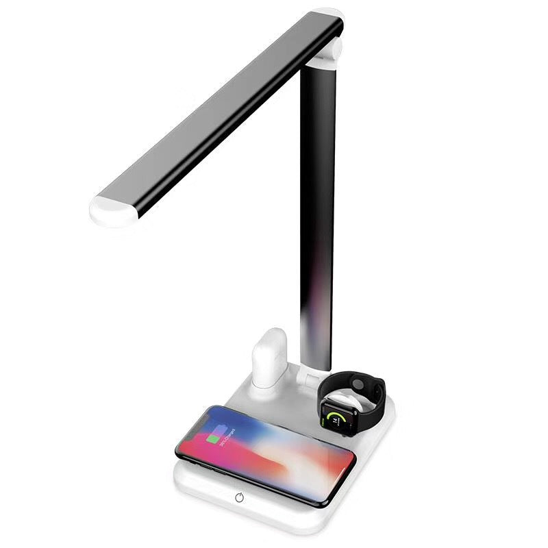 4-in-1 LED Desk Lamp with Wireless Charger - Adjustable Brightness, Touch Control, Clock & Temperature Display