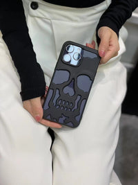 Luxury Plating 3D Skull Phone Case - Glossy Hollow Out Metallic Design for iPhone 17 16 15 14 13 12 11 Pro Max Plus