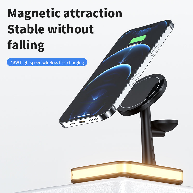 4-in-1 Magnetic Wireless Charging Stand for iPhone, Apple Watch & AirPods – Fast MagSafe-Compatible Charger Dock