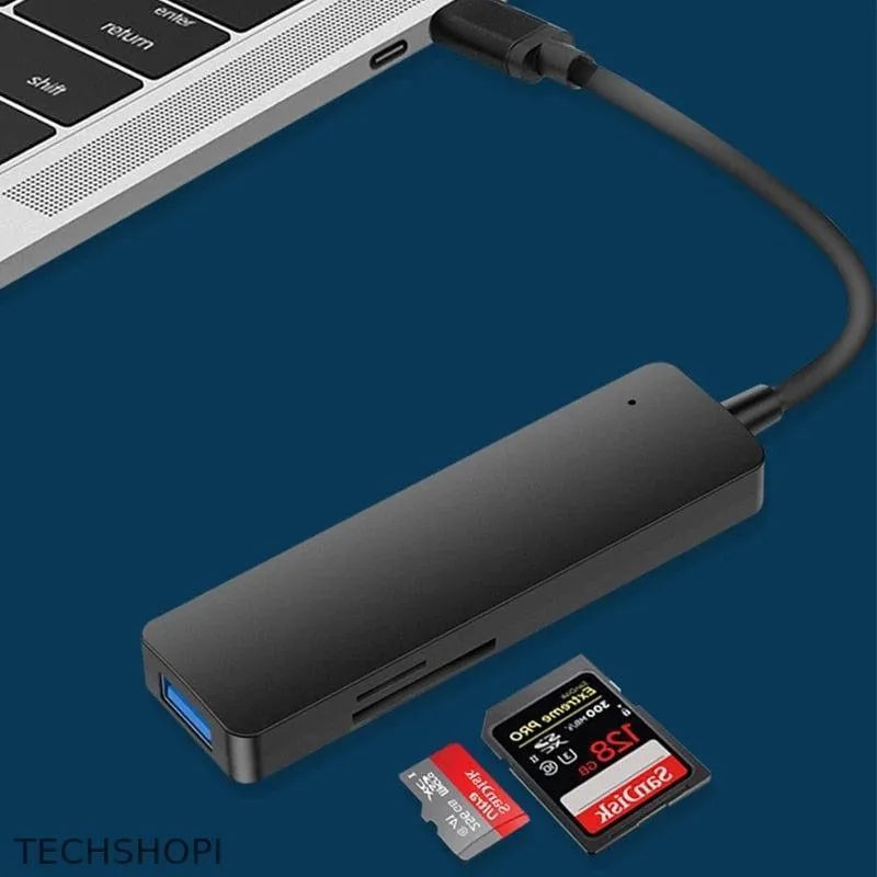 5 IN 1 Type C Hub Adapter with TF SD Reader for MacBook Pro & PC - Fast Data Transfer & Slim Design - TechShopi