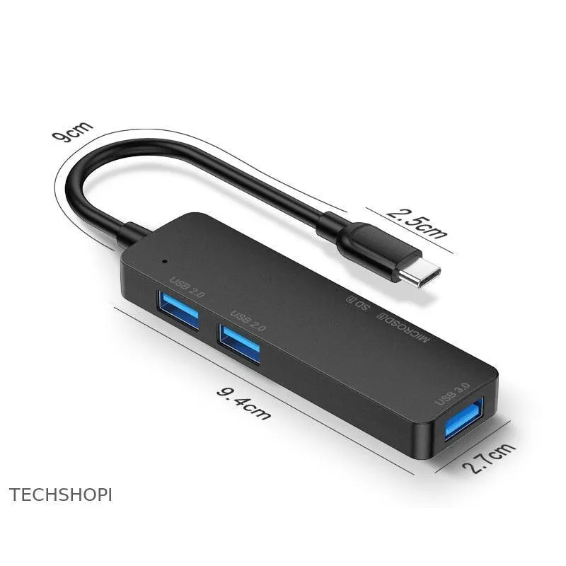 5 IN 1 Type C Hub Adapter with TF SD Reader for MacBook Pro & PC - Fast Data Transfer & Slim Design - TechShopi