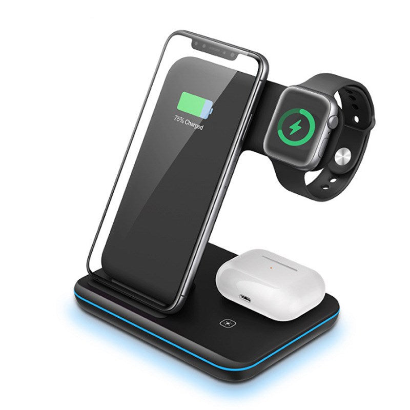 3-in-1 Wireless Charging Stand with Adjustable Bracket - Fast Qi Charger for iPhone, Apple Watch & AirPods