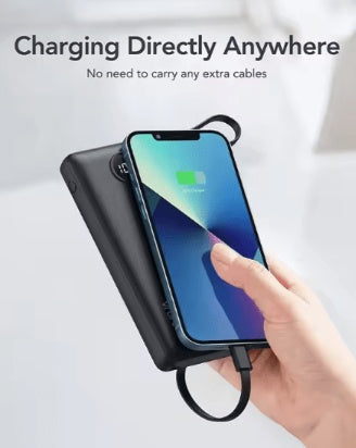 Portable Power Bank 10000mAh - Slim Multi-Device Fast Charger with Built-In Cables | LED Display Battery Pack for iPhone & Android