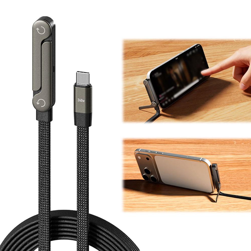 2-in-1 USB-C Cable with Built-in Phone Stand - 60W Fast Charging Cable & Foldable Holder for iPhone, iPad & Android