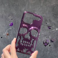 Luxury Plating 3D Skull Phone Case - Glossy Hollow Out Metallic Design for iPhone 17 16 15 14 13 12 11 Pro Max Plus