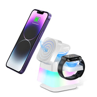 Thumbnail for 4 In 1 Rotatable Colorful Lighting Wireless Charger Stand For Phone 15 14 13 12 Pro Max 8 7 Holder Magnetic Fast Charging Station