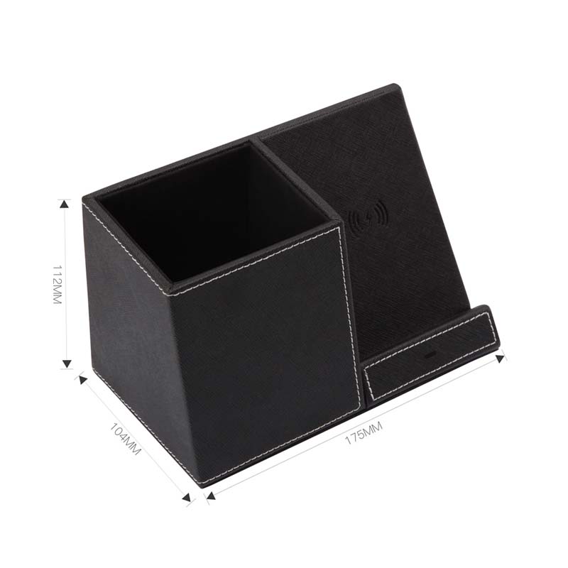 Leather Wireless Charger Pen Holder - Premium Desk Organizer with Qi Fast Charging for Office & Home