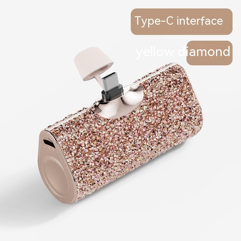 Diamond Pocket Capsule Power Bank - Mini Lipstick Emergency Charger | Ultra-Compact Portable Battery with Crystal Design