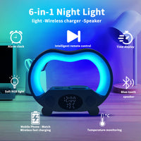 6-in-1 Smart LED Lamp with Bluetooth Speaker, Wireless Charger, Remote Control & Ambient Lighting