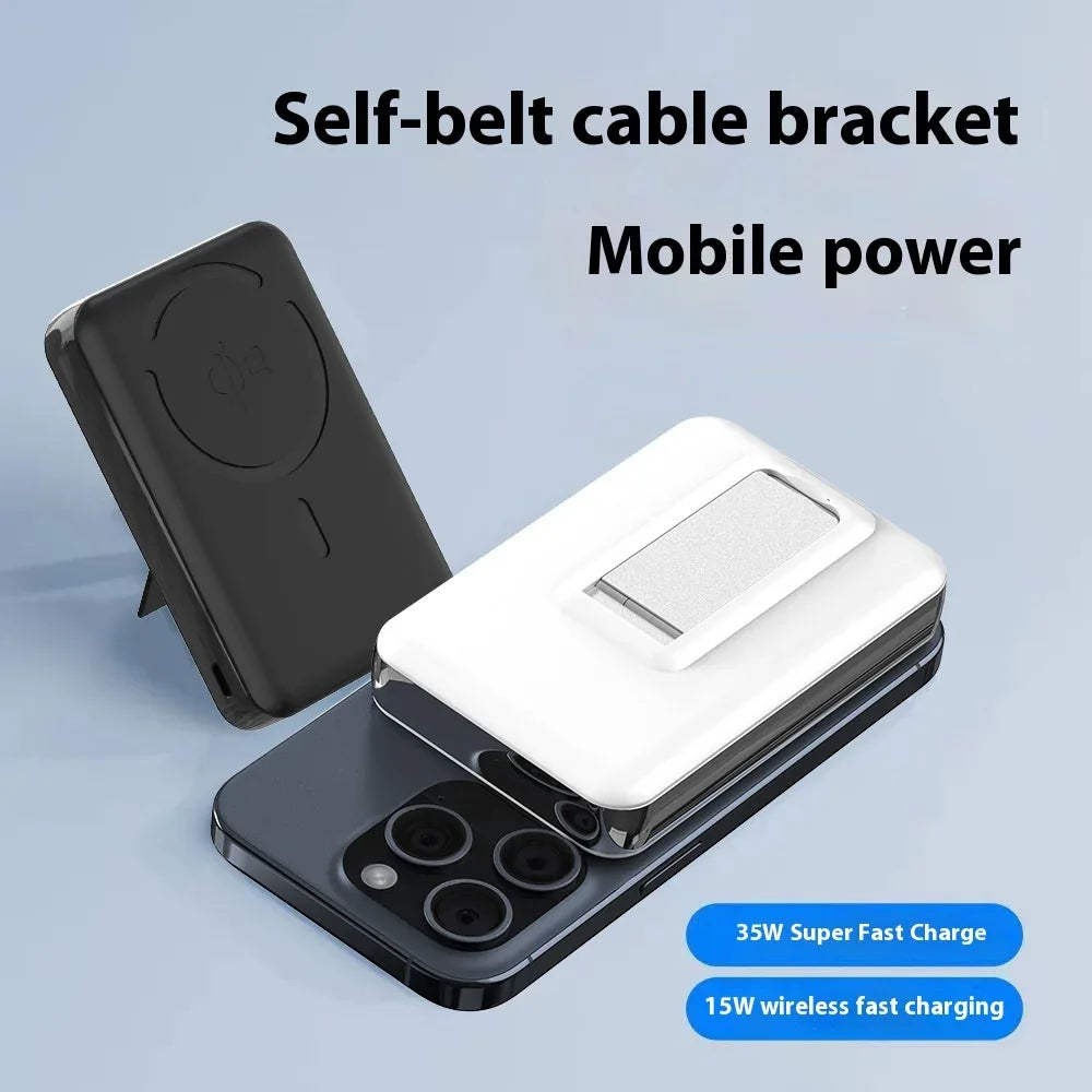 Qi2 MagSafe Wireless Power Bank 10000mAh - 3-in-1 Magnetic Charging Stand with 15W Fast Charging | Portable Battery Pack for iPhone & Devices