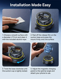 Baseus Magnetic Car Phone Holder - Vacuum Suction Cup 360° Rotation Stand | Universal Dashboard Mount for iPhone 17 & All Phones