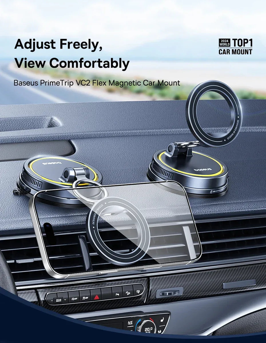 Baseus Magnetic Car Phone Holder - Vacuum Suction Cup 360° Rotation Stand | Universal Dashboard Mount for iPhone 17 & All Phones