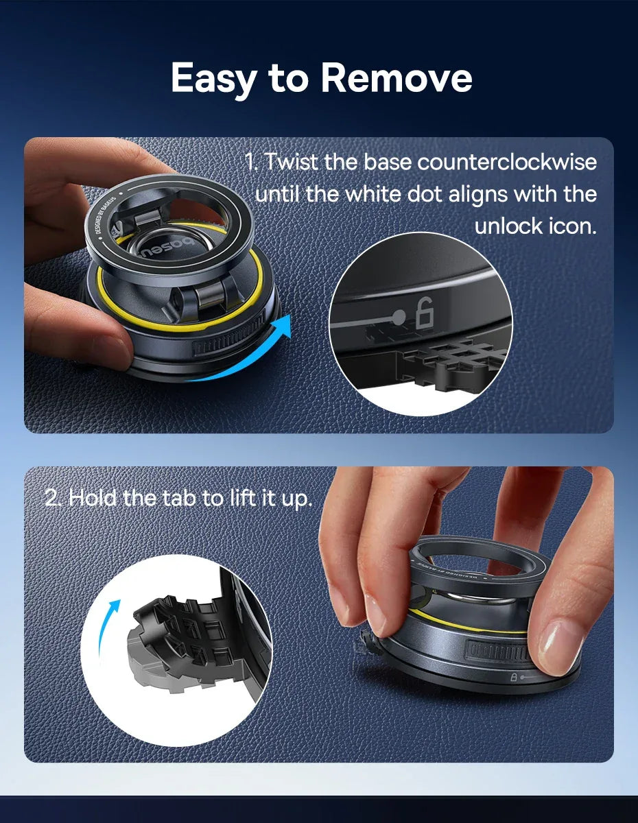Baseus Magnetic Car Phone Holder - Vacuum Suction Cup 360° Rotation Stand | Universal Dashboard Mount for iPhone 17 & All Phones
