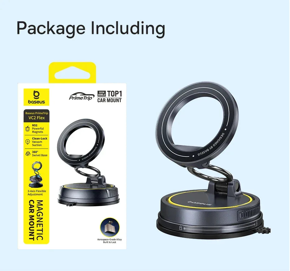 Baseus Magnetic Car Phone Holder - Vacuum Suction Cup 360° Rotation Stand | Universal Dashboard Mount for iPhone 17 & All Phones