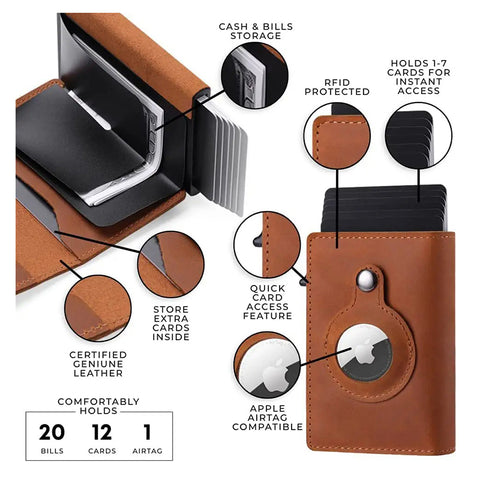 AirTag Wallet & Card Holder RFID Carbon Fibre PU Leather