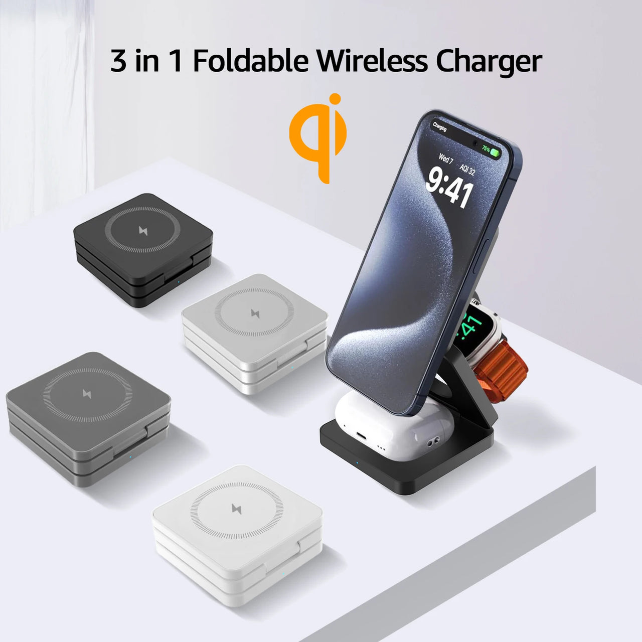15W Magnetic Trifold Wireless Charger 3-in-1 - Foldable Charging Stand for iPhone, Apple Watch & AirPods | Adjustable Fast Charging Station