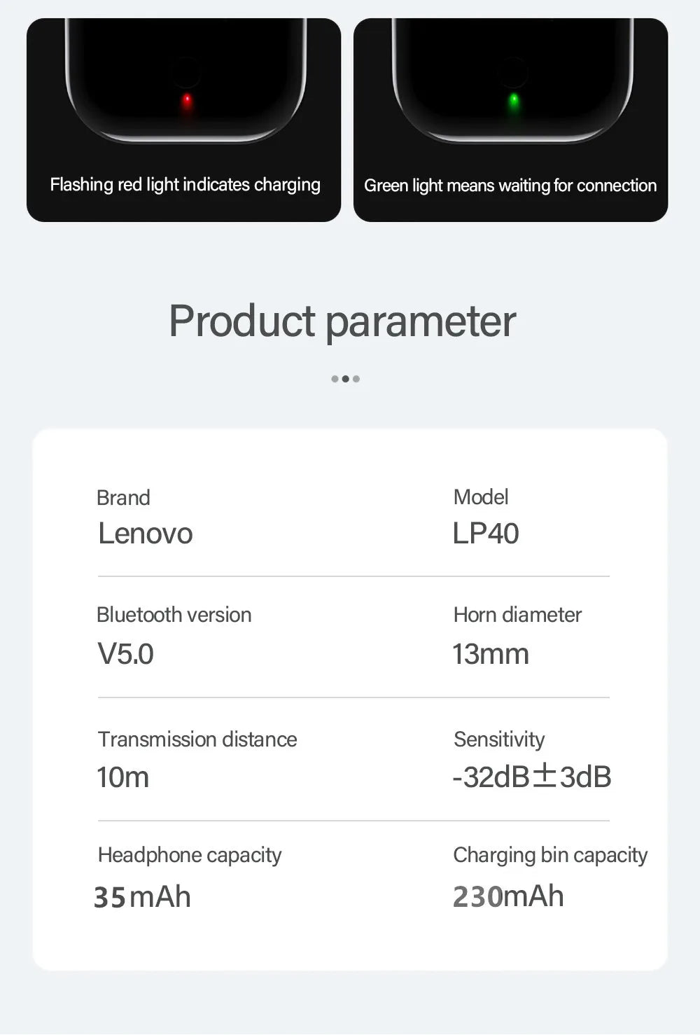 Lenovo LP40 TWS Wireless Earbuds - Bluetooth 5.0 Touch Control | HiFi Stereo, Waterproof Sport In-Ear Headphones with Charging Case