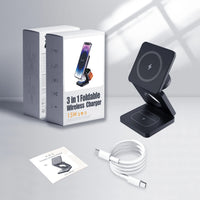 15W Magnetic Trifold Wireless Charger 3-in-1 - Foldable Charging Stand for iPhone, Apple Watch & AirPods | Adjustable Fast Charging Station