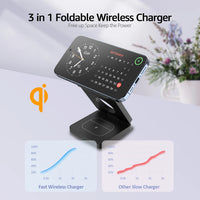 15W Magnetic Trifold Wireless Charger 3-in-1 - Foldable Charging Stand for iPhone, Apple Watch & AirPods | Adjustable Fast Charging Station