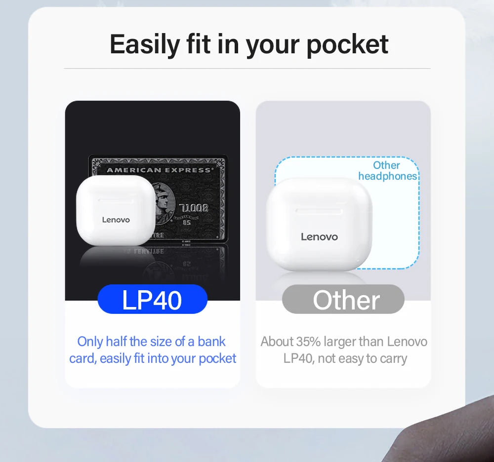Lenovo LP40 TWS Wireless Earbuds - Bluetooth 5.0 Touch Control | HiFi Stereo, Waterproof Sport In-Ear Headphones with Charging Case