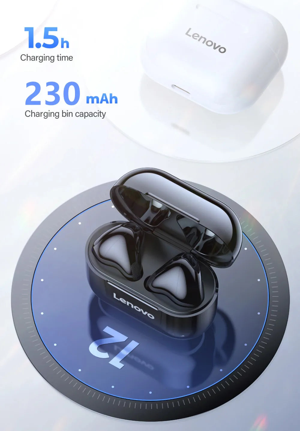 Lenovo LP40 TWS Wireless Earbuds - Bluetooth 5.0 Touch Control | HiFi Stereo, Waterproof Sport In-Ear Headphones with Charging Case