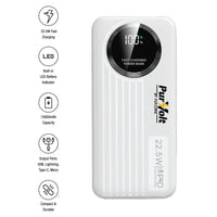 Pursonic 10,000mAh LED Fast Charging Power Bank - Built-in 4 Cables | 22.5W Type-C/USB/Lightning Portable Charger