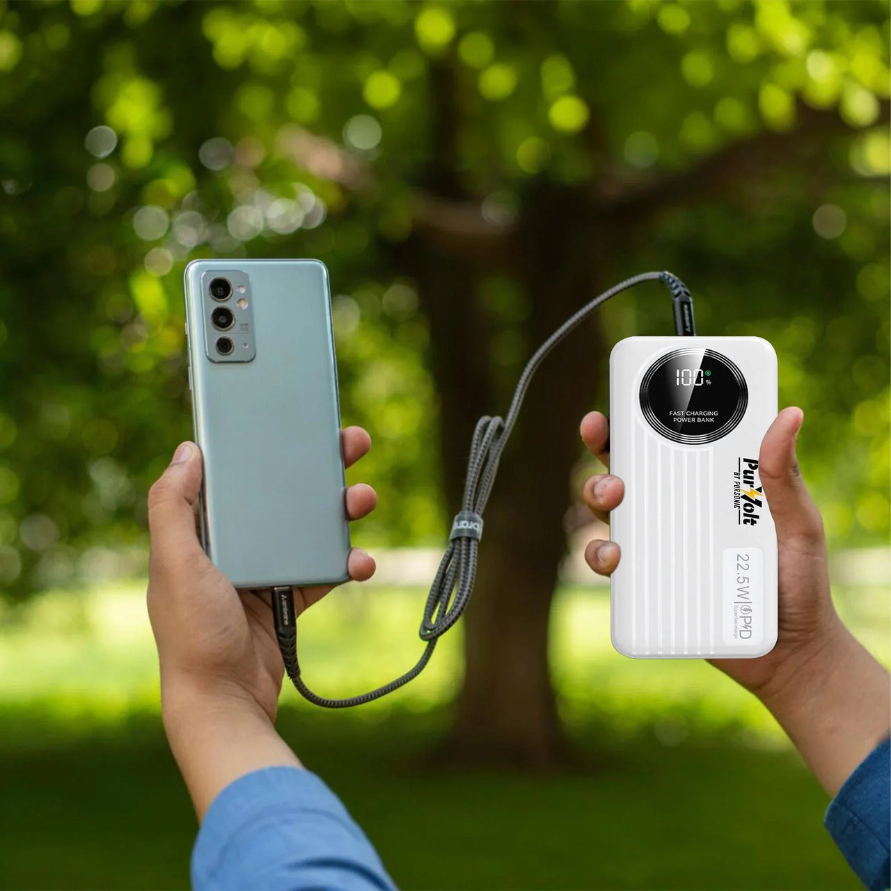 Pursonic 10,000mAh LED Fast Charging Power Bank - Built-in 4 Cables | 22.5W Type-C/USB/Lightning Portable Charger