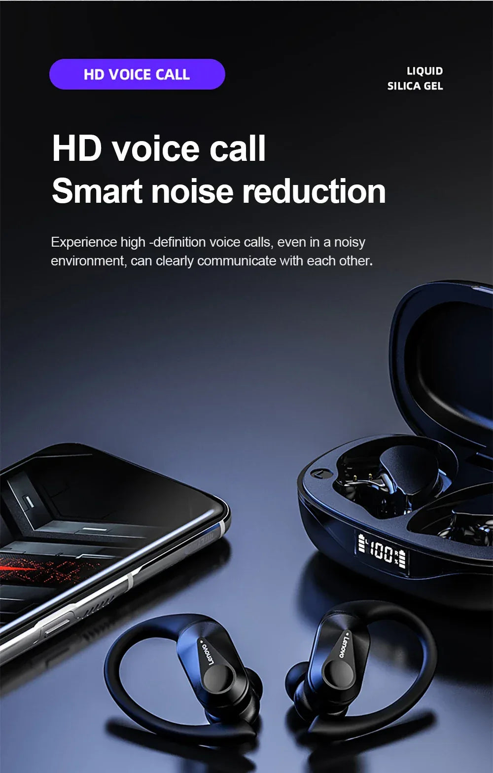 Lenovo LP75 Sports TWS Earphones - Bluetooth 5.3 | ANC, HiFi Stereo, LED Display, Waterproof with Mic & Button Control